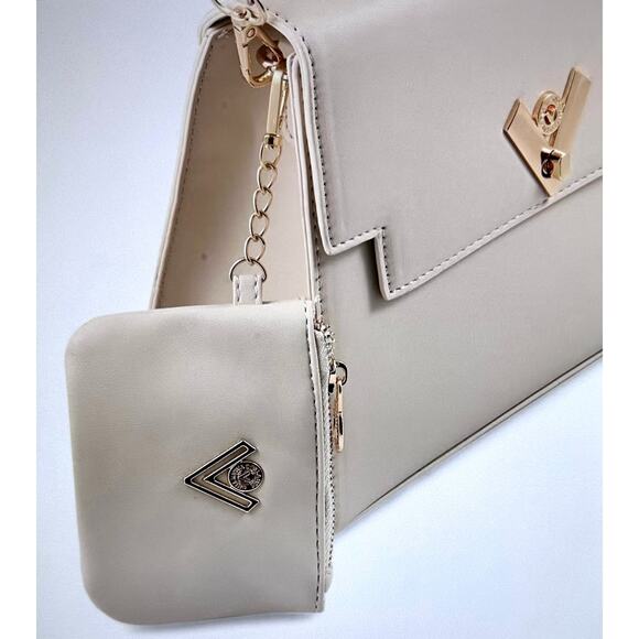 Valentino Orlandi Satchel Top Handle Logo Bag with Matching Wallet Beige - Picture 4 of 10